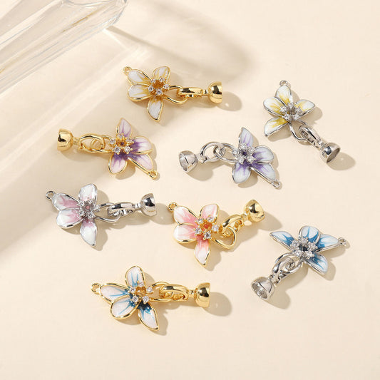 18K gold-coated colored flower copper zircon removable universal buckle