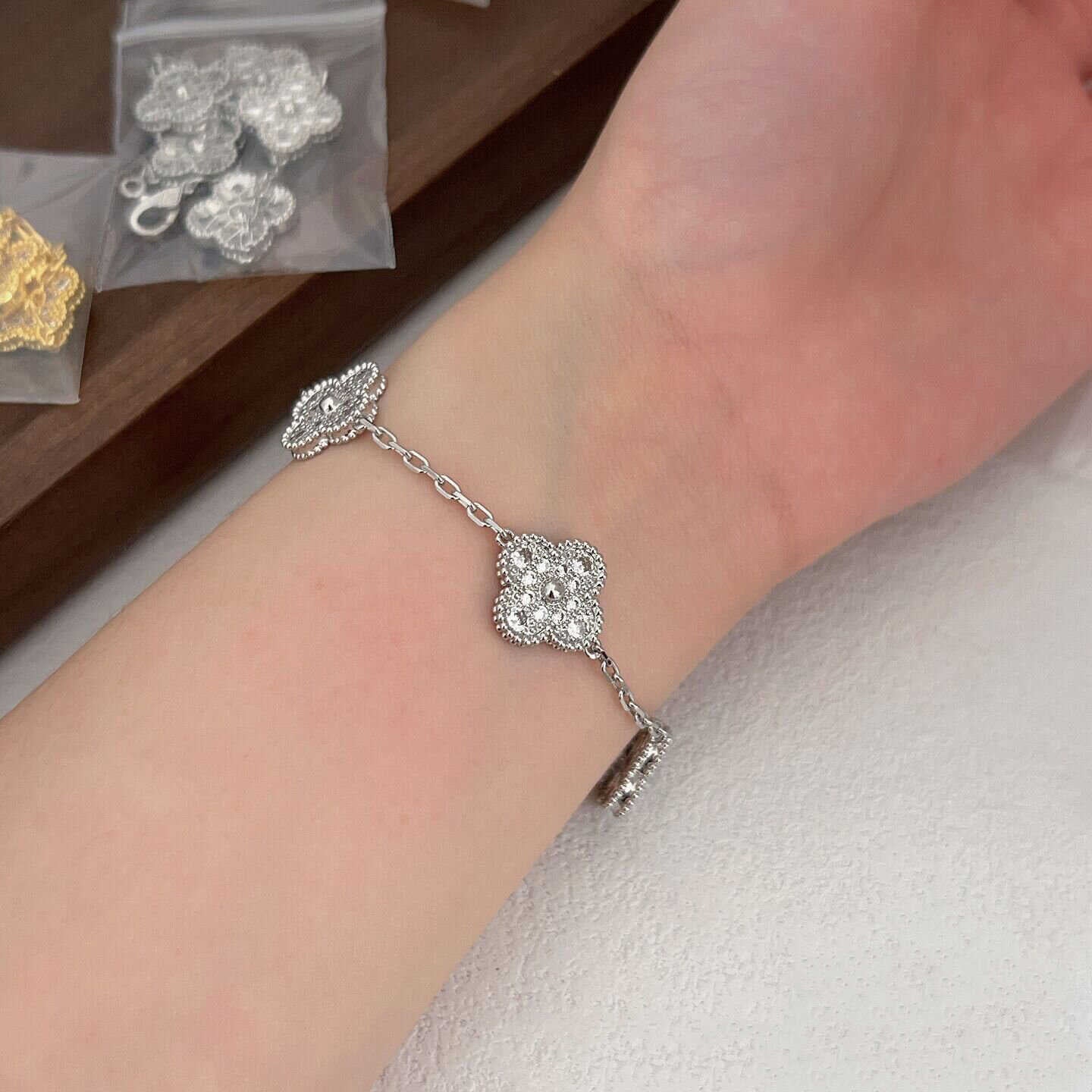 Full Diamond Clover Titanium Steel Bracelet