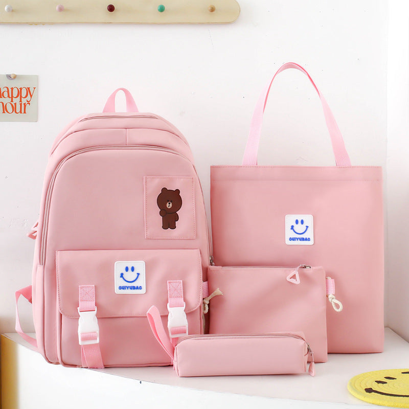 Student 4-piece cute embroidery bear backpack