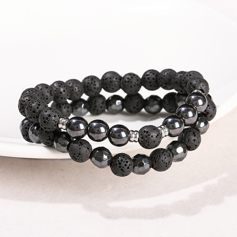 Natural black gallstone volcanic stone mixed bracelet