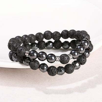 Natural black gallstone volcanic stone mixed bracelet