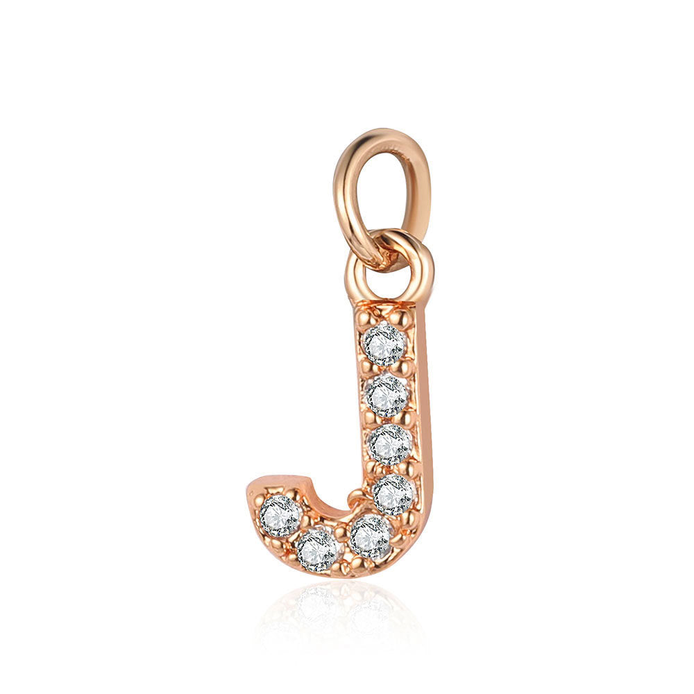 26 rose gold English letter copper zircon pendants.