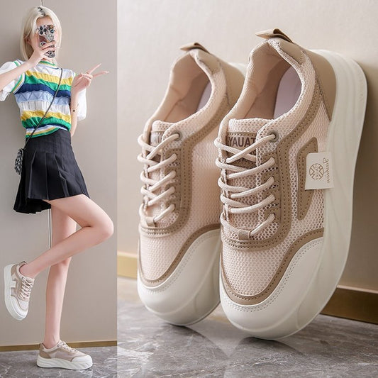 Front lace-up muffin-bottom sneakers