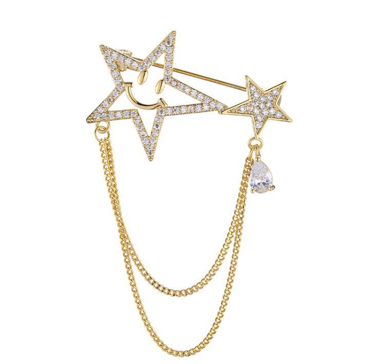 High-end pentagram fringed brooch