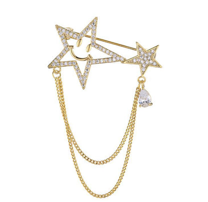 High-end pentagram fringed brooch