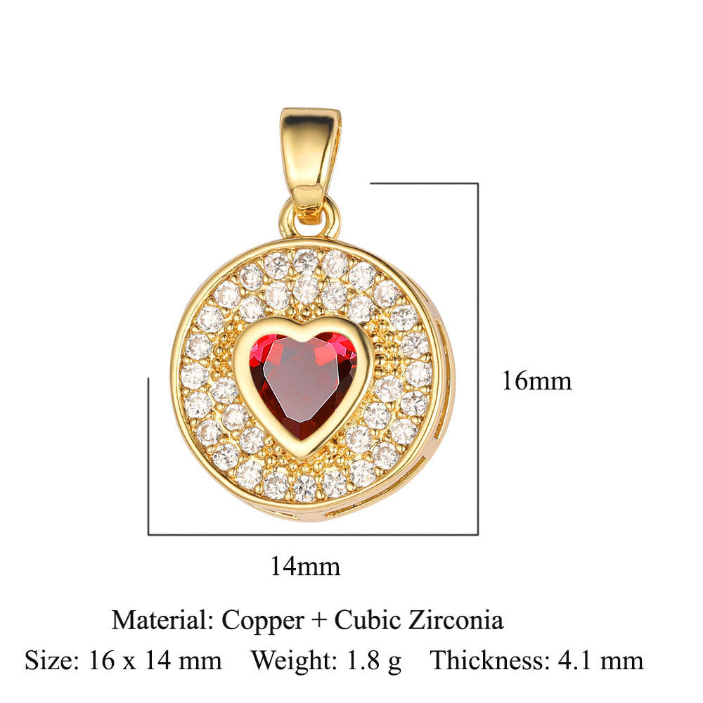 Heart-shaped colored zirconium copper micro-inlaid necklace pendant