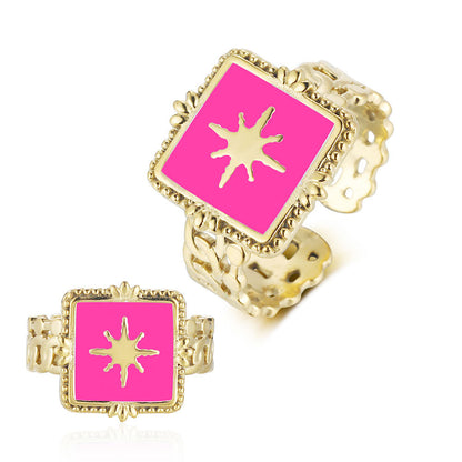 Anillo de acero de titanio con forma de corazón de melocotón y estrella goteante 