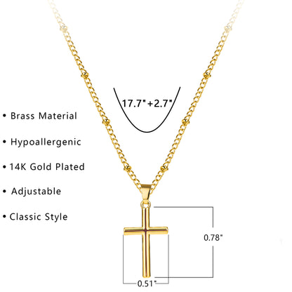 Simple Copper Bead Chain Cross Pendant Necklace