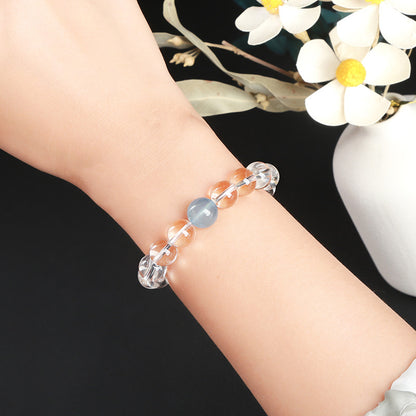 7A Natural White Crystal Aquamarine Top Bead Bracelet