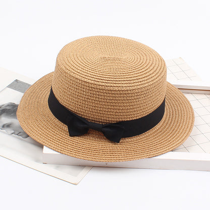 Sombrero de paja vintage coreano con lazo 