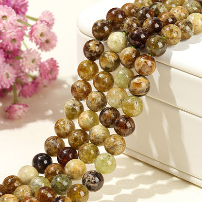 Natural green garnet loose beads saffron round beads