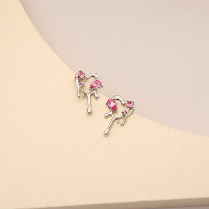 Rose pink heart earrings