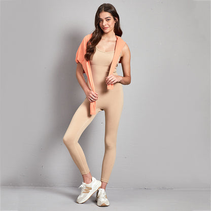 New Solid Color Seamless Strappy Yoga Jumpsuit