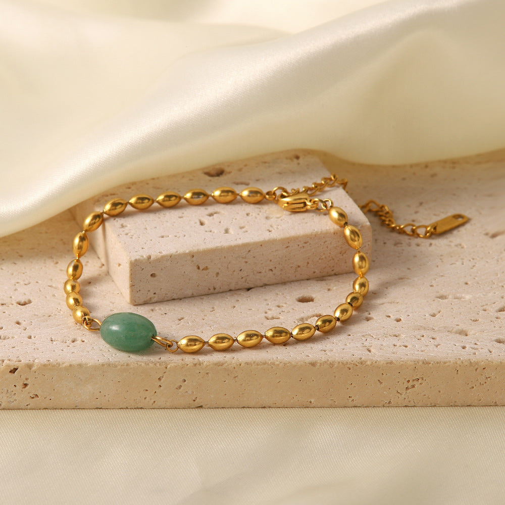 Natural stone oval gold bean bracelet/necklace