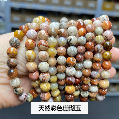 Natural color coral jade single circle bead bracelet