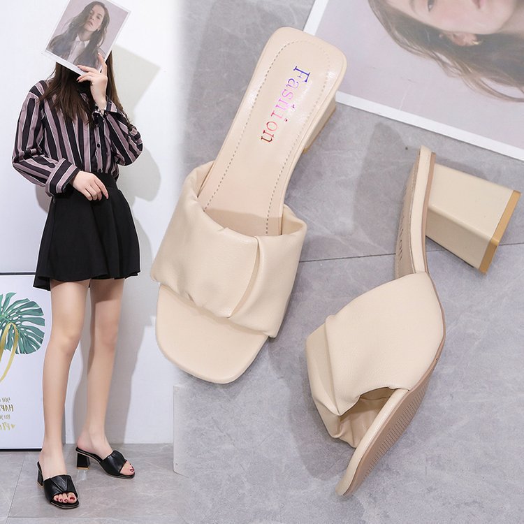 High-heeled block heel square-toe sandals