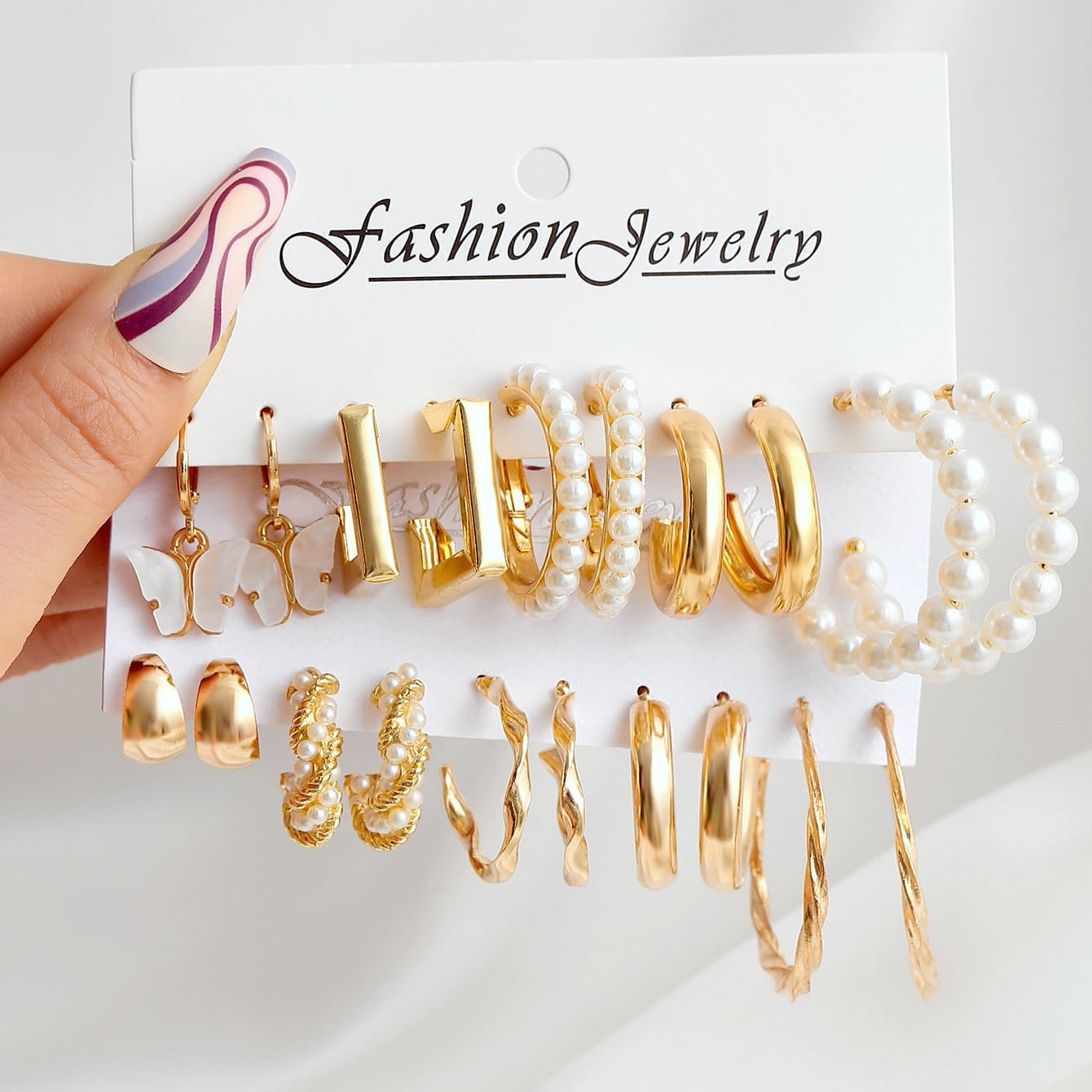 Metal twist earrings set 6 pairs