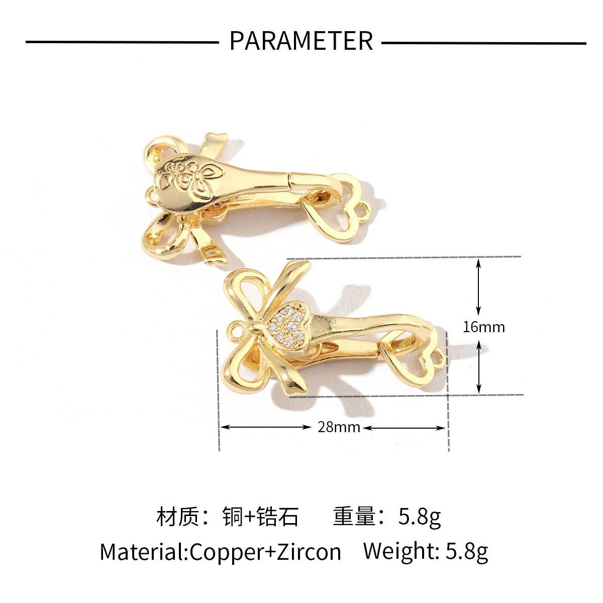 Butterfly shell copper zircon removable connecting buckle