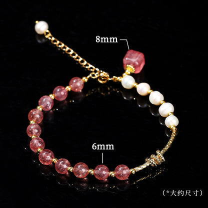 Natural Strawberry Crystal Baroque Pearl Bracelet