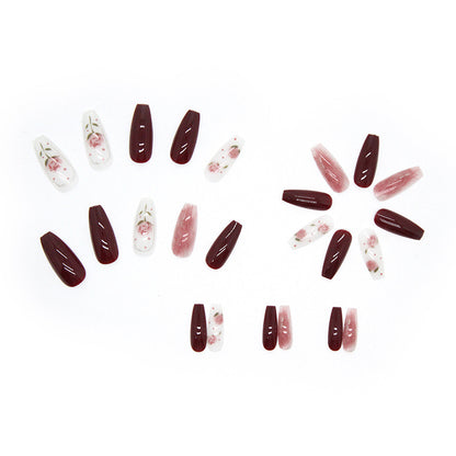 Icy Red-Brown Oolong Rose Nails