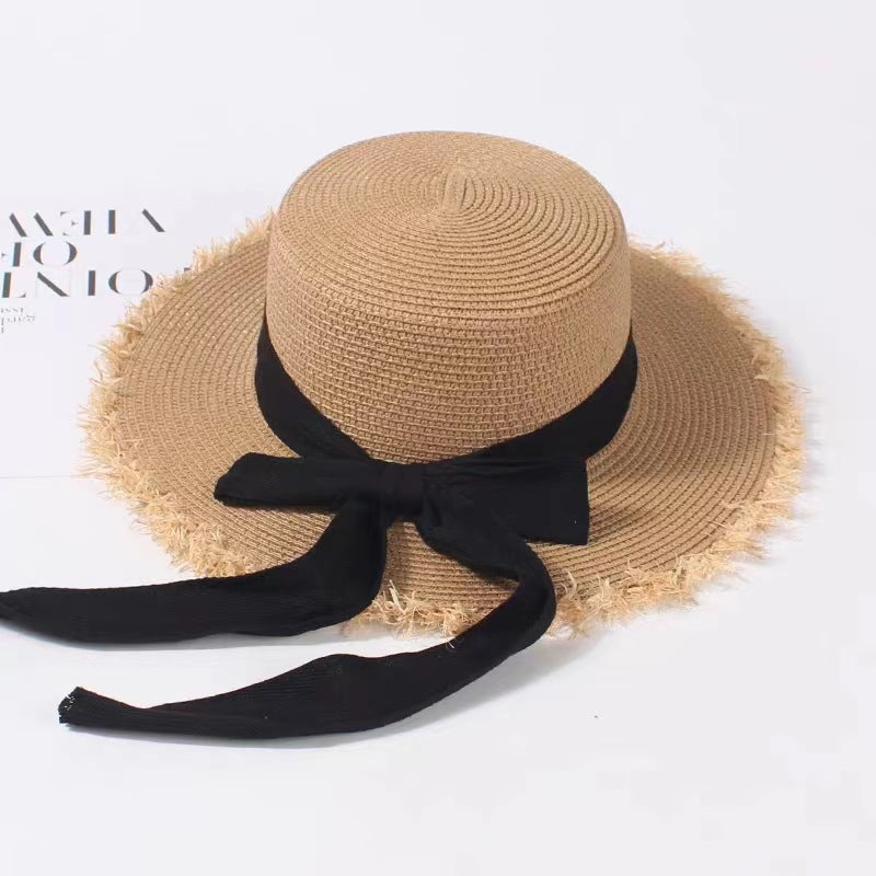 Sombrero de rafia de verano con parte superior plana francesa para playa y protección solar 