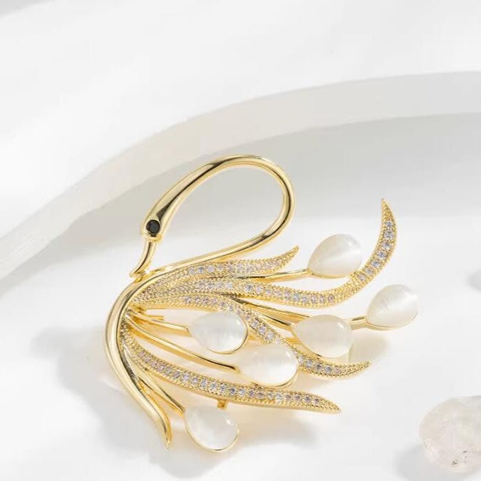 Luxury opal swan brooch