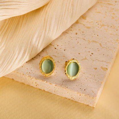 Green magic mirror stud earrings