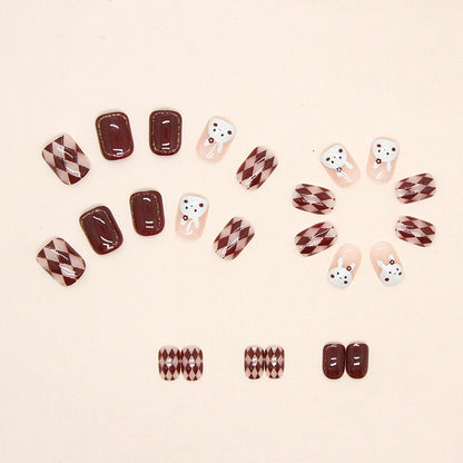 Caramel Red Brown Diamond Nails