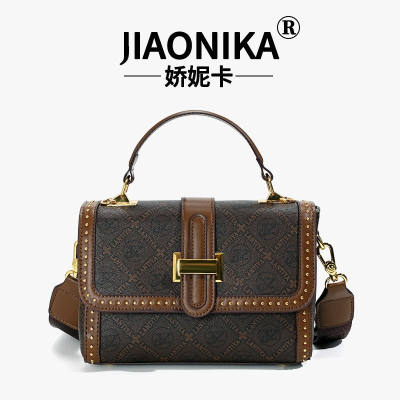 Light luxury retro printed portable small square bag