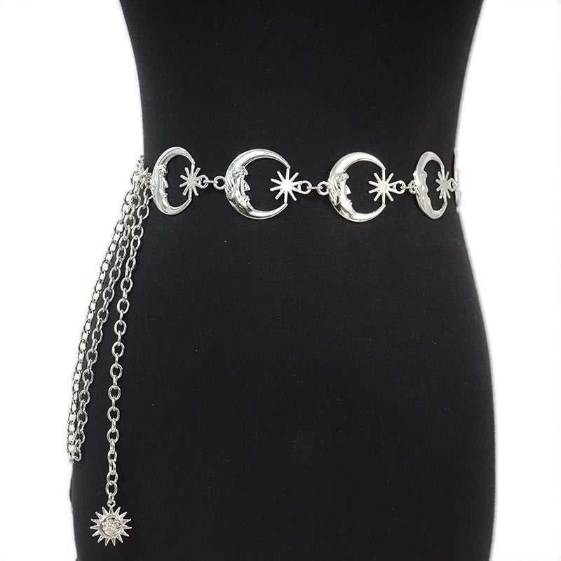 Sun and Moon Buckle Decorative Chain Metal Waist Chain