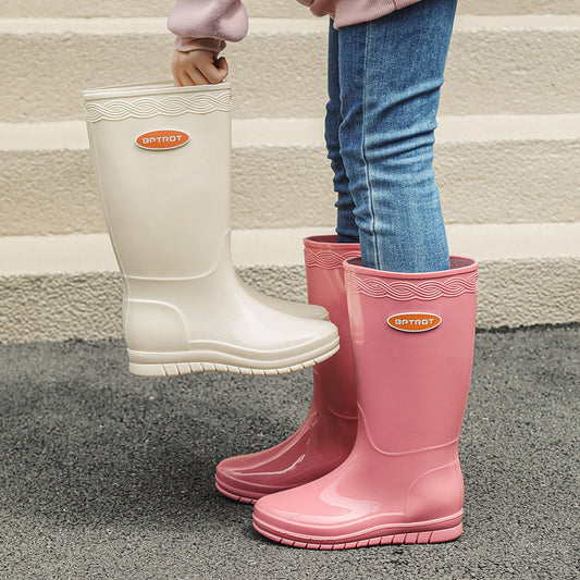 Rain boots women's fashion tall tube non-slip