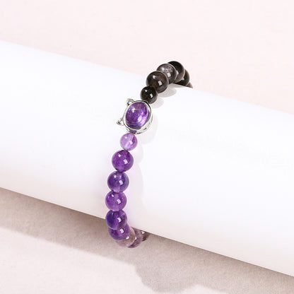 5A Natural Silver Obsidian Amethyst Bead Bracelet