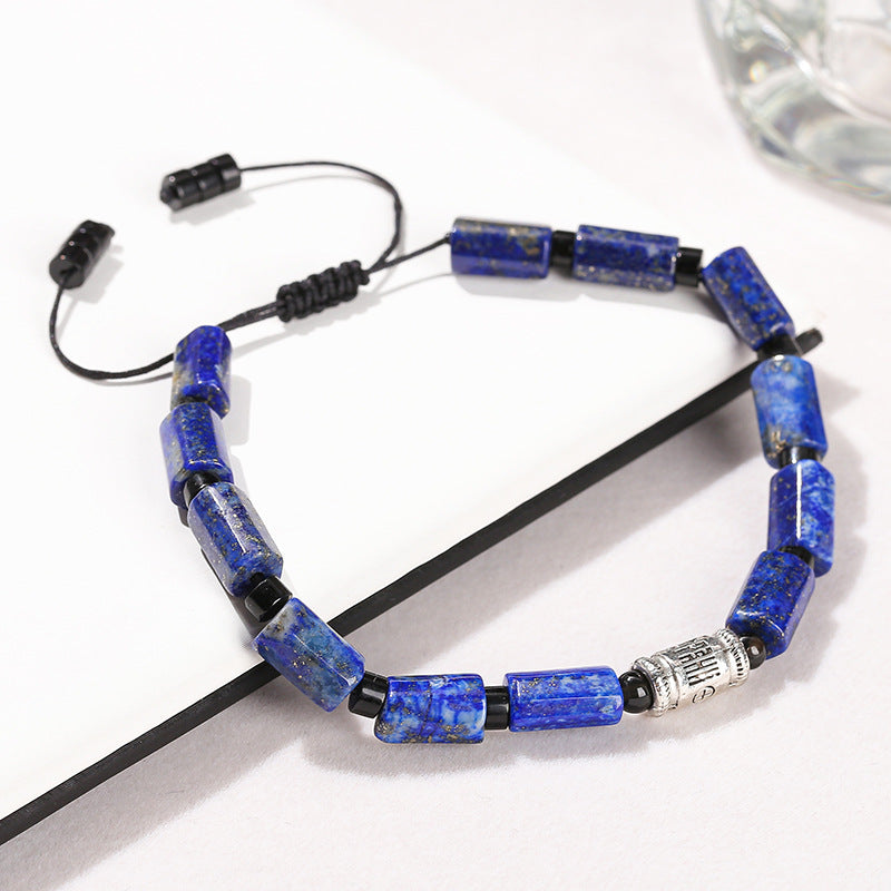 Natural lapis lazuli round tube bead braided bracelet