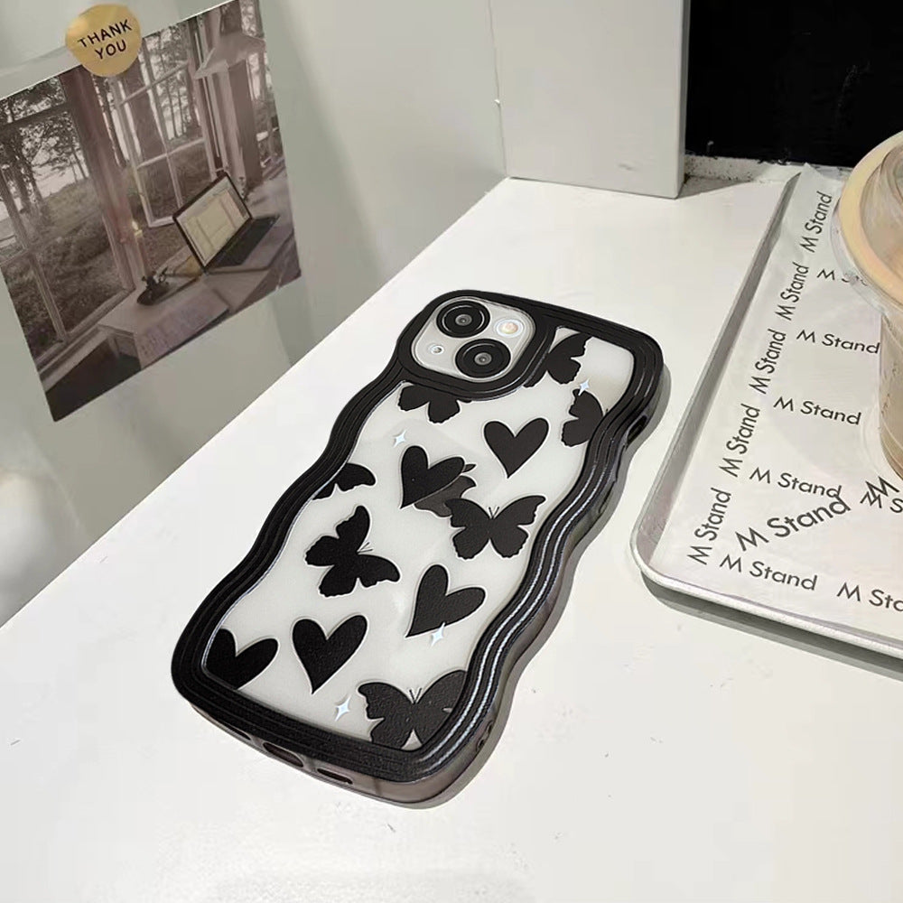 Apple 15 Pro Big Wave Black Floral iPhone 13 Heart Butterfly TPU Full Cover