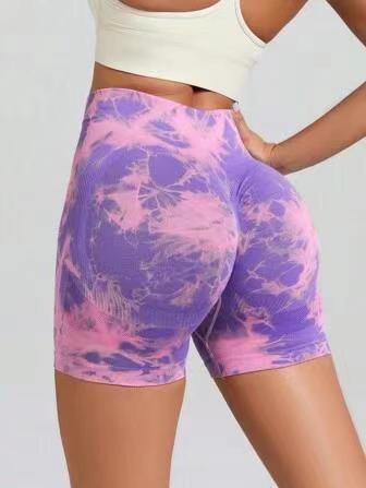 High-Waist Tie-Dye Fitness Shorts