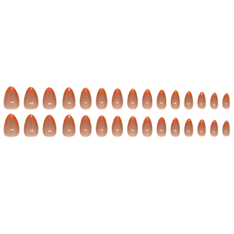 French Orange Short Almond Detachable Fake Nails