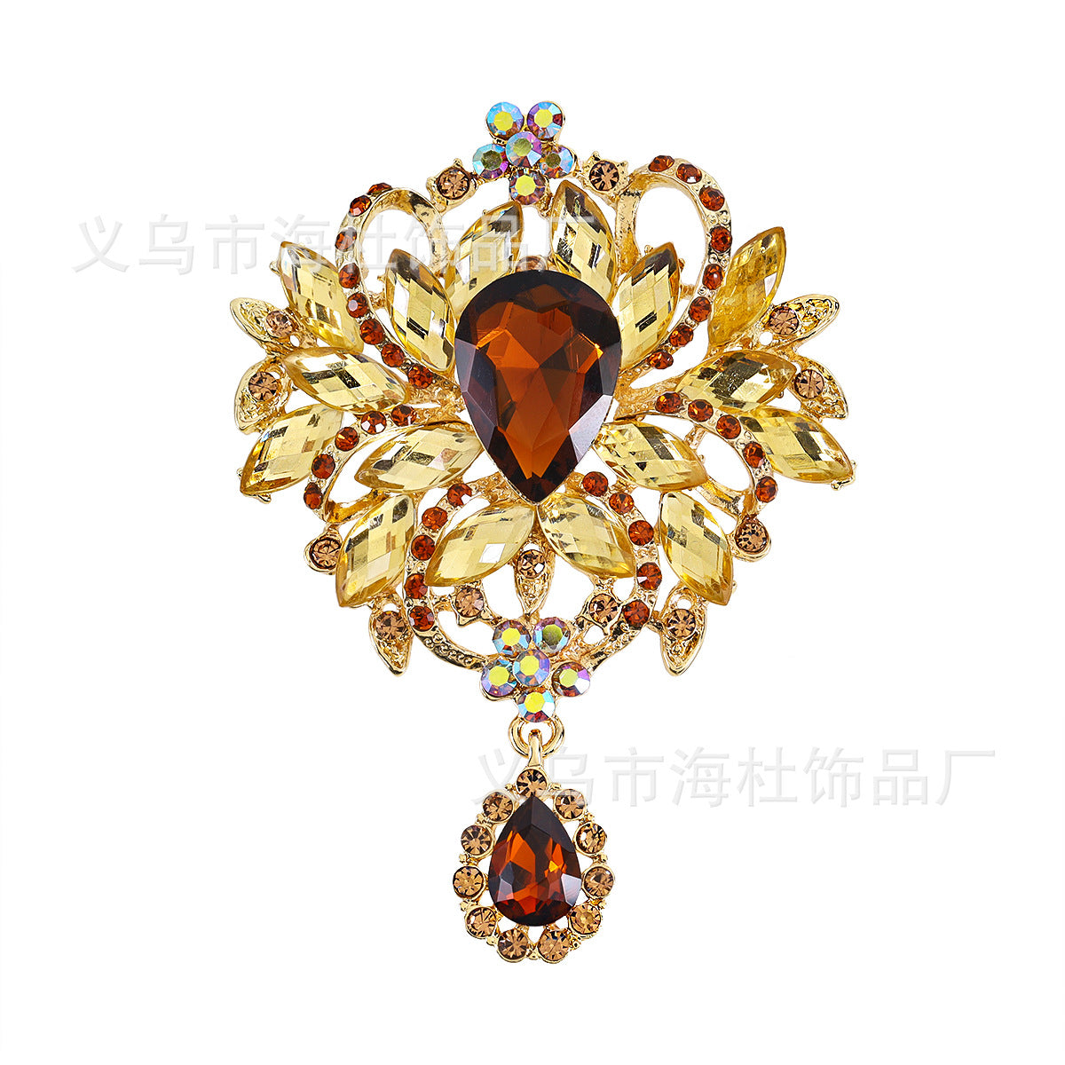 Alloy Crystal Glass Water Drop Brooch