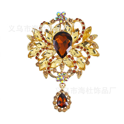 Alloy Crystal Glass Water Drop Brooch