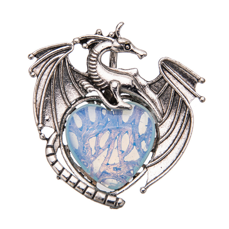 Vintage flying dragon pterosaur heart shaped crystal pendant