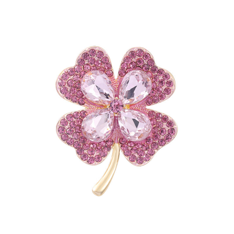 Four Leaf Clover Brooch Crystal Glass