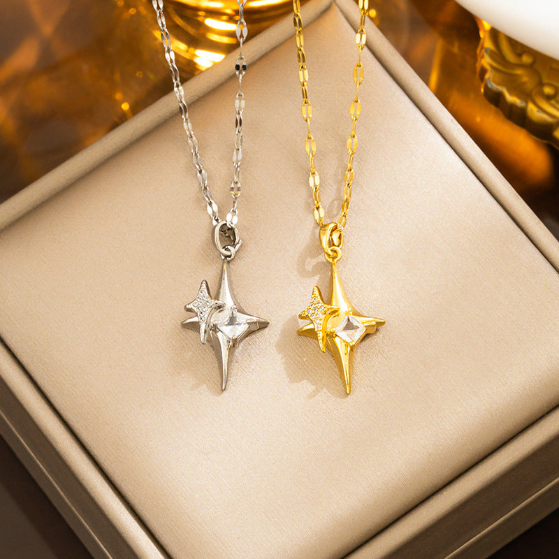 Star Cross Pendant Necklace, Minimalist Hip-Hop Style for Men