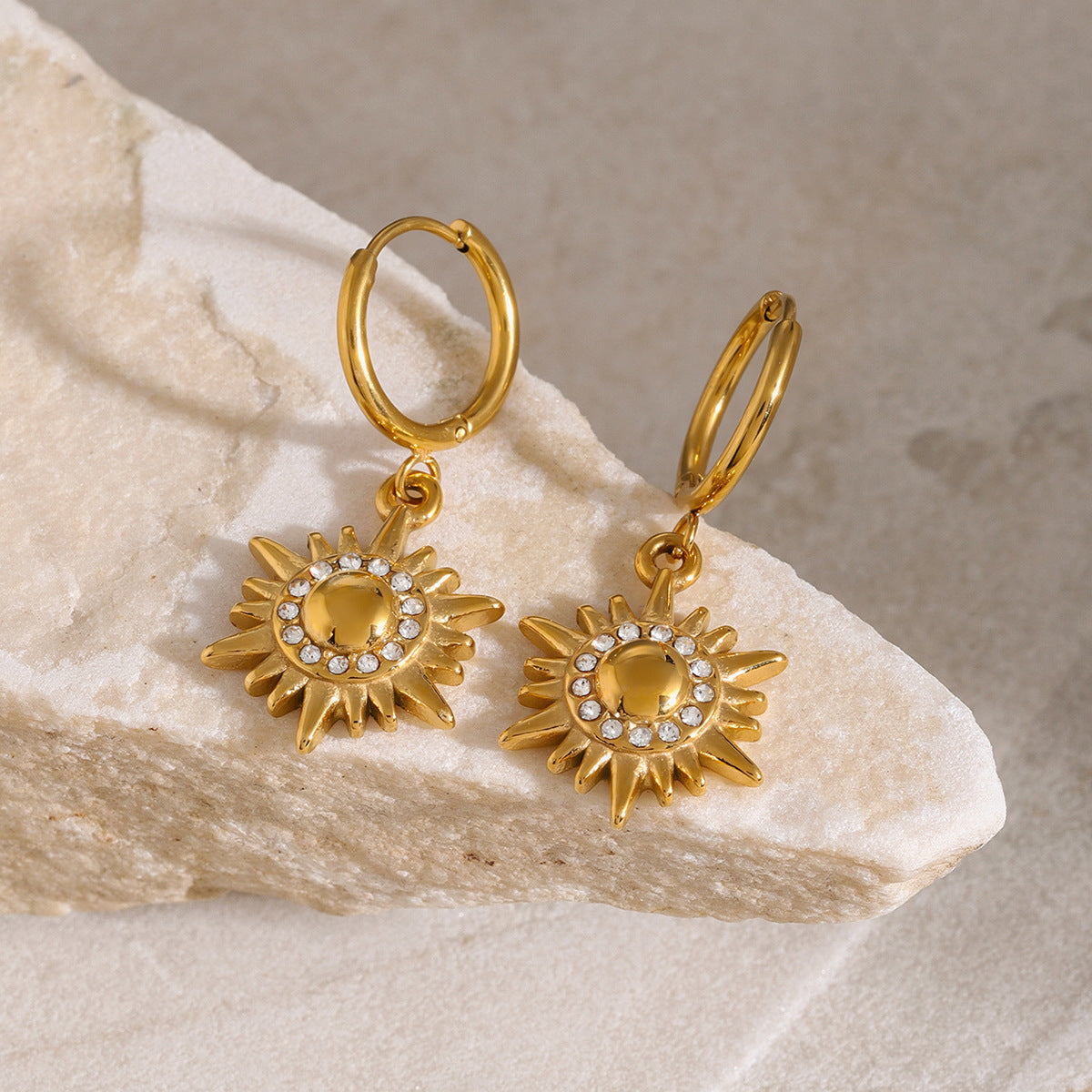 Sun pendant earrings with rhinestones