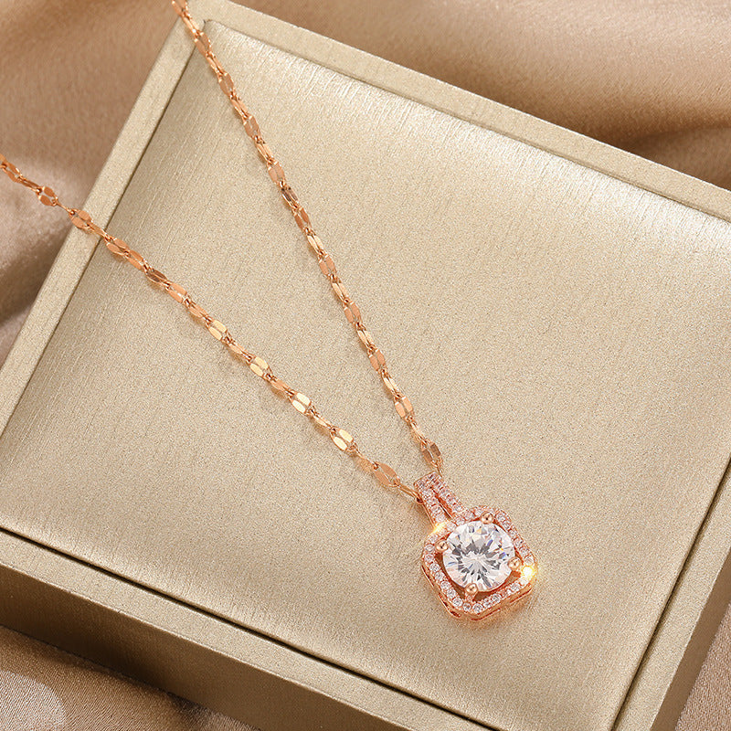 18k rose gold square diamond necklace