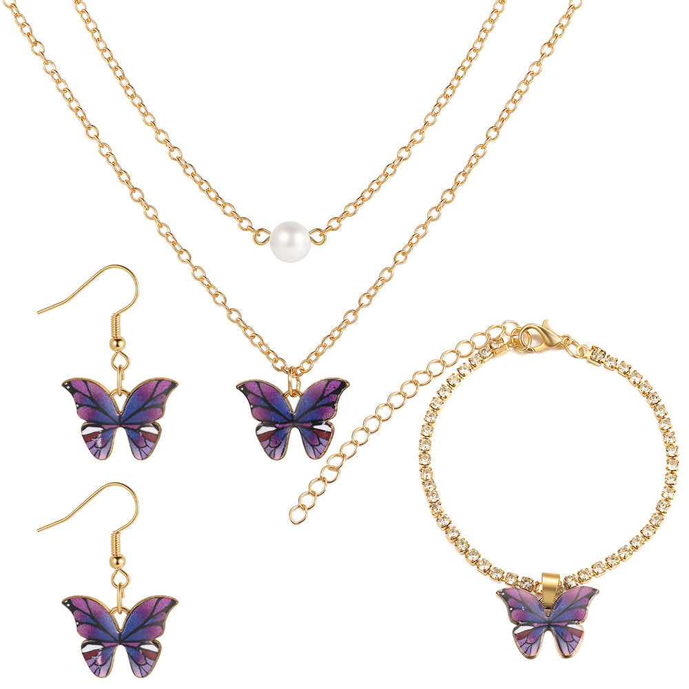 Juego de joyas con colgante de mariposa y pin, 3 piezas 