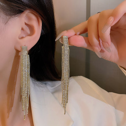 Temperament full diamond fringed stud earrings