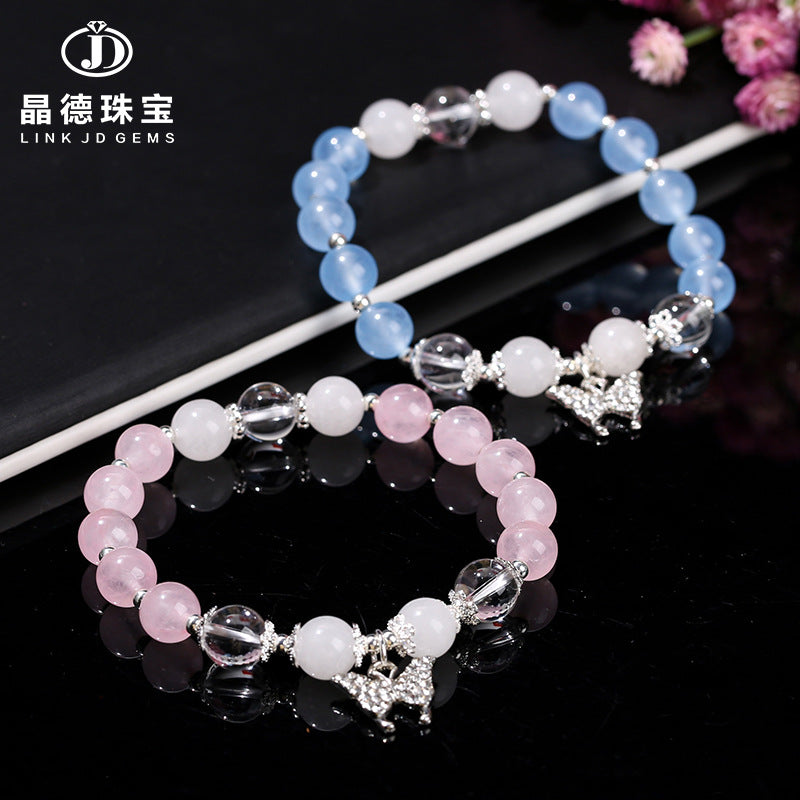 Pink blue chalcedony creative bracelet butterfly pendant