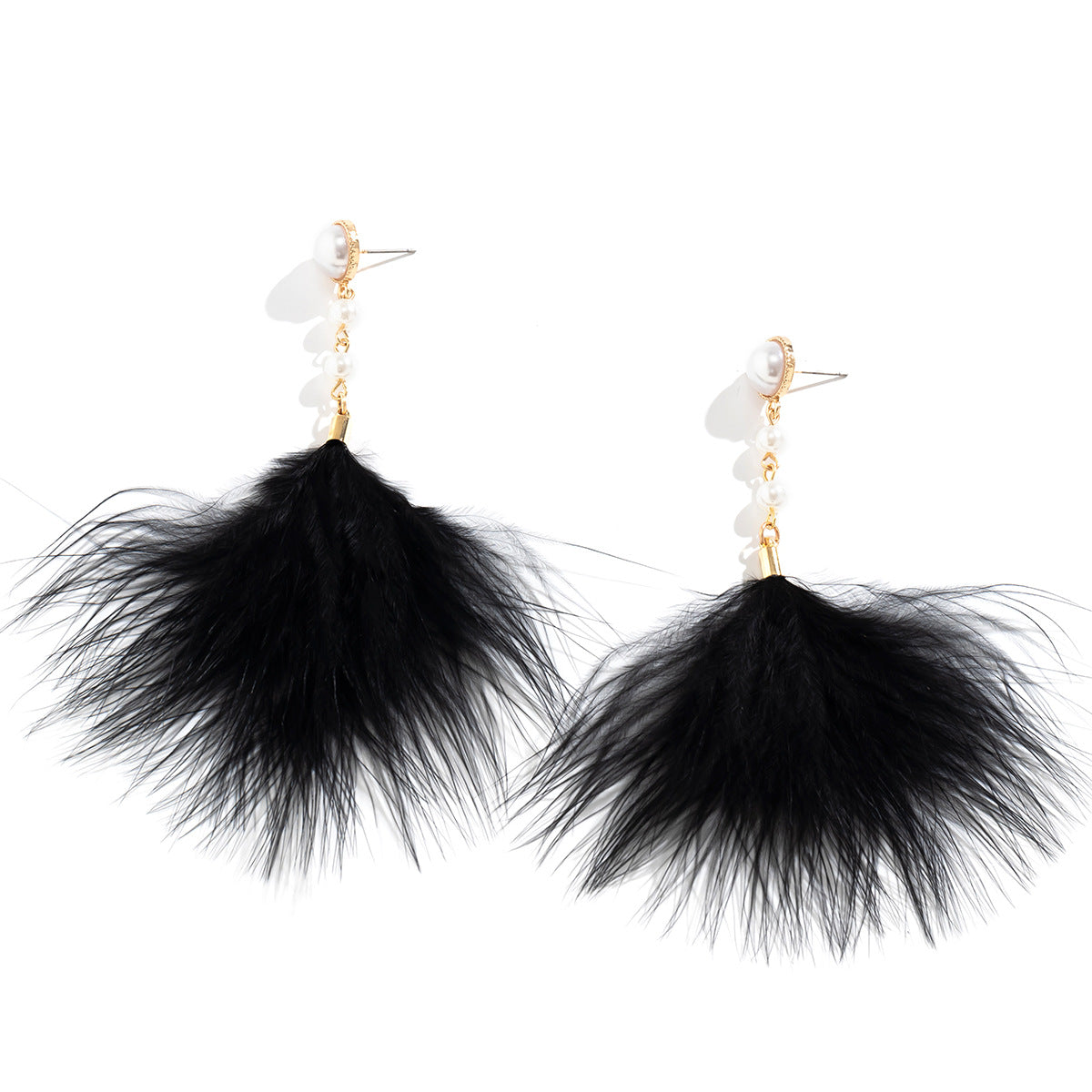 Feather fringed imitation pearl earrings