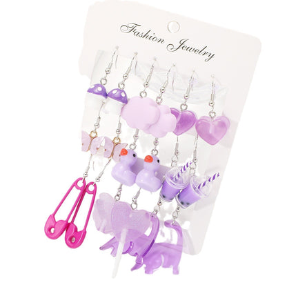 Purple earrings set 12 pieces