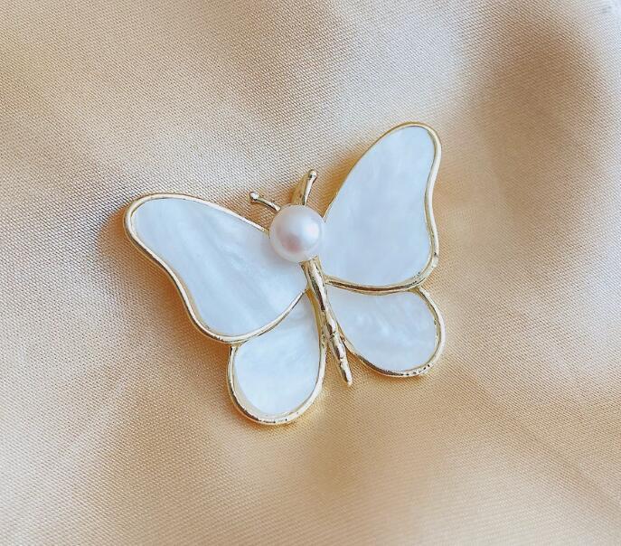 White Pearl Butterfly Brooch