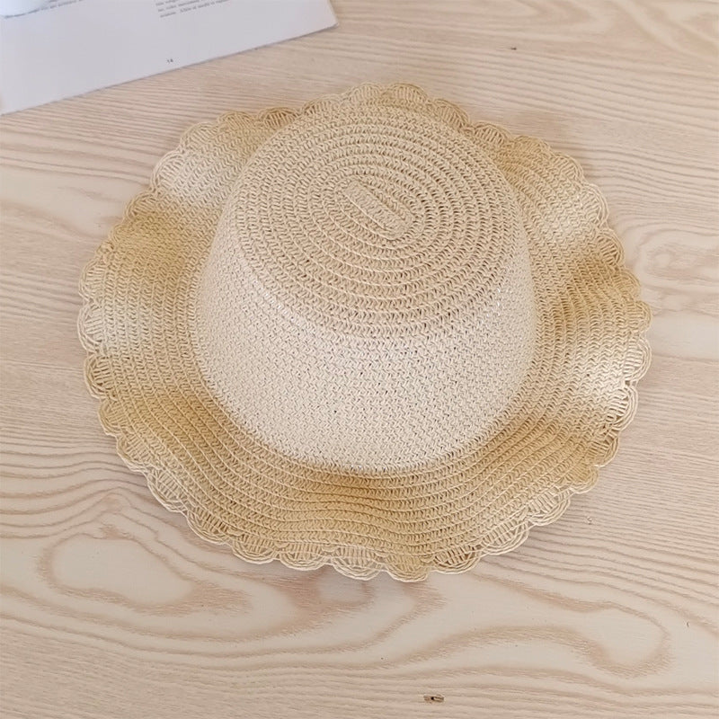 In Stock Kids' Sun Hat Wave Brim Straw Korean Fresh Summer Beach Versatile Girls